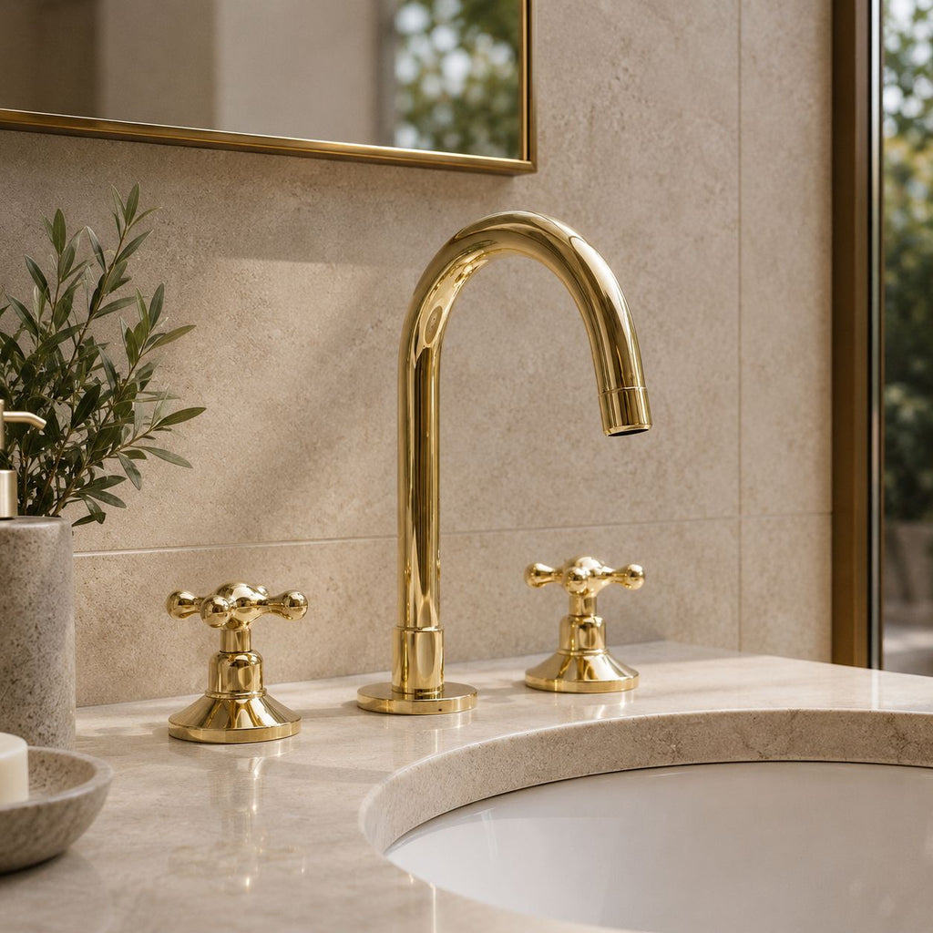 Solid Brass Three Holes Faucet with Lever Handle