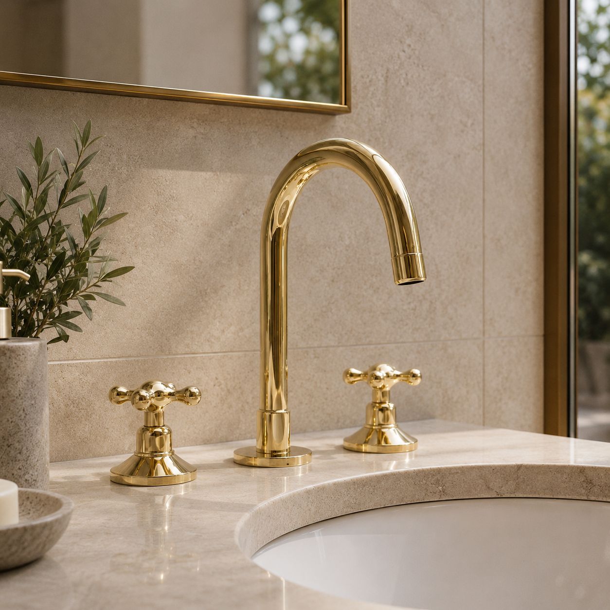Solid Brass Three Holes Faucet with Lever Handle