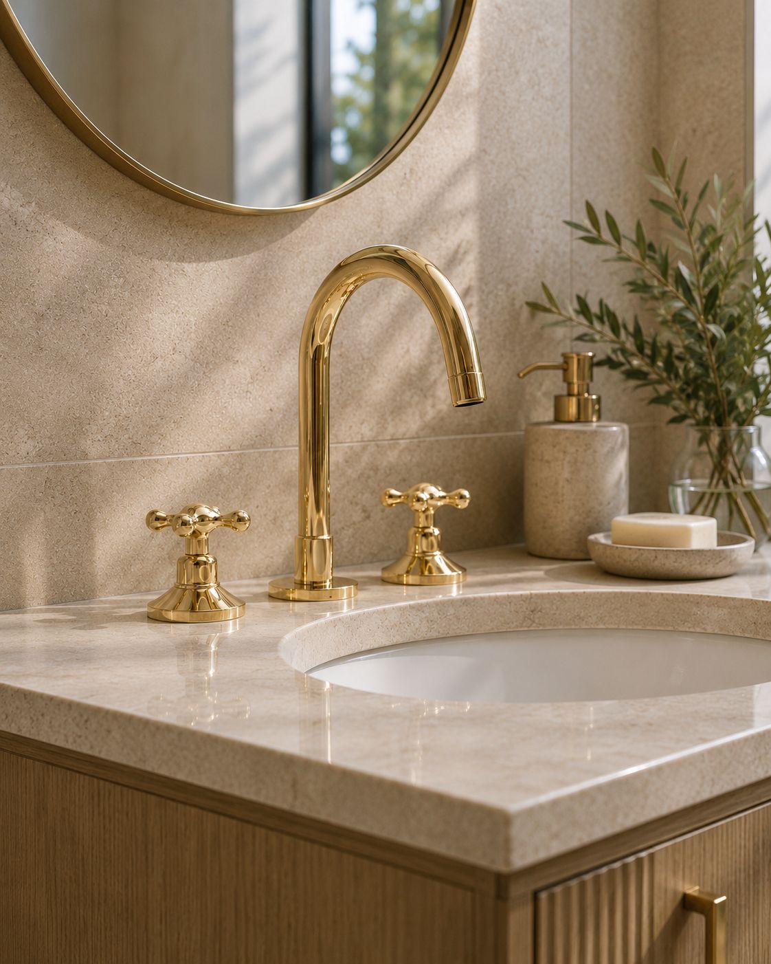 Solid Brass Three Holes Faucet with Lever Handle