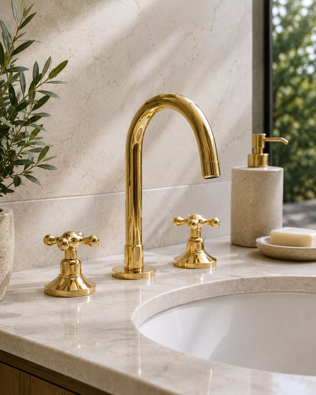 Solid Brass Three Holes Faucet with Lever Handle