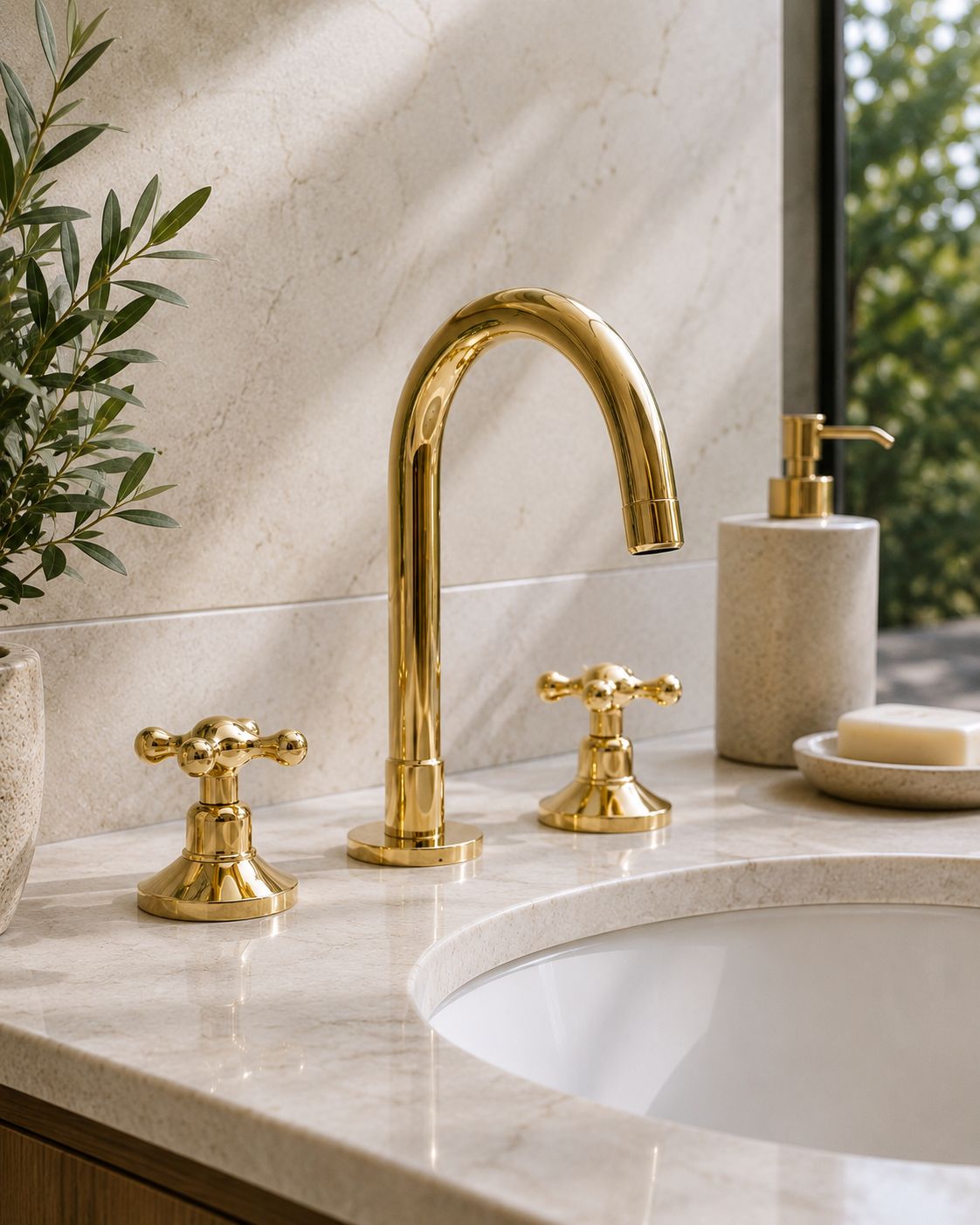 Solid Brass Three Holes Faucet with Lever Handle