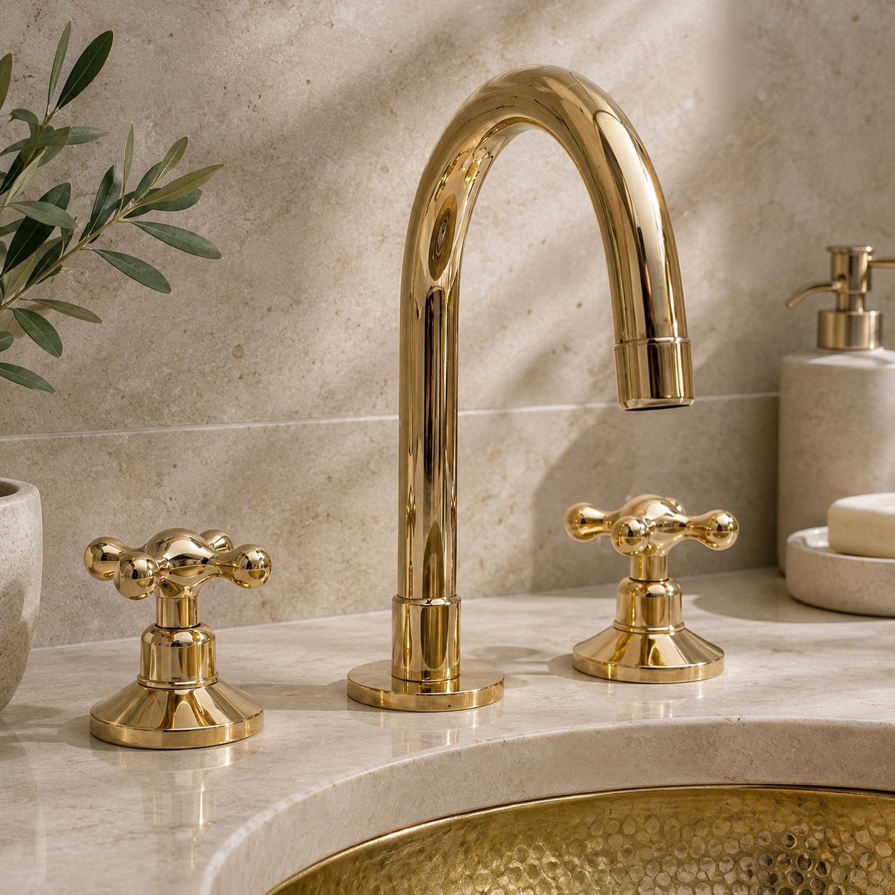 Solid Brass Three Holes Faucet with Lever Handle