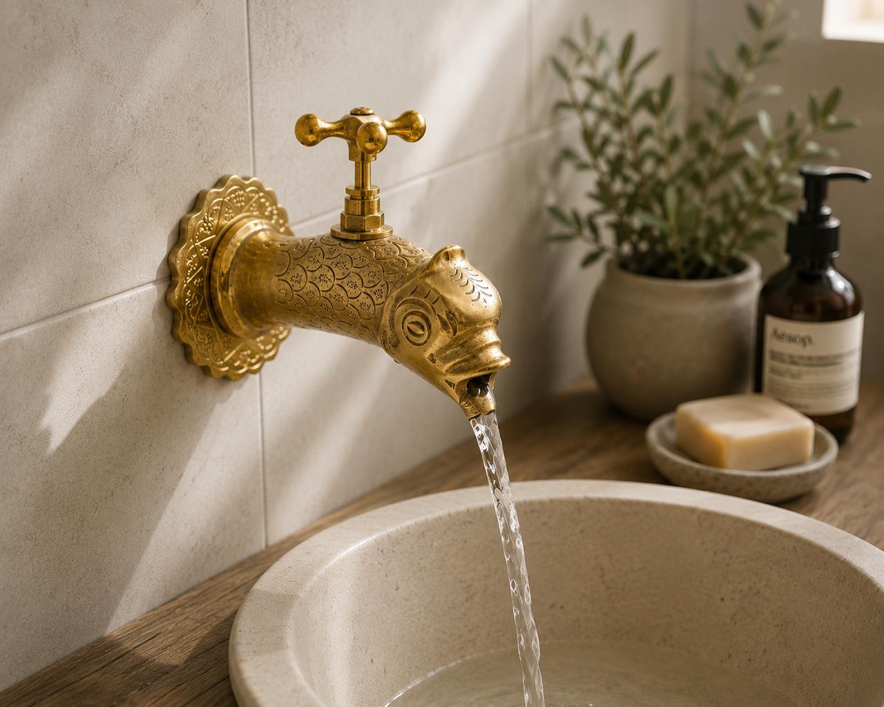 Handmade Brass Fish Faucet – Decorative Wall Mounted Water Tap