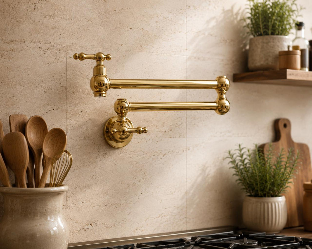 Unlacquered Brass Pot Filler Kitchen Faucet – Wall Mounted Stove Faucet