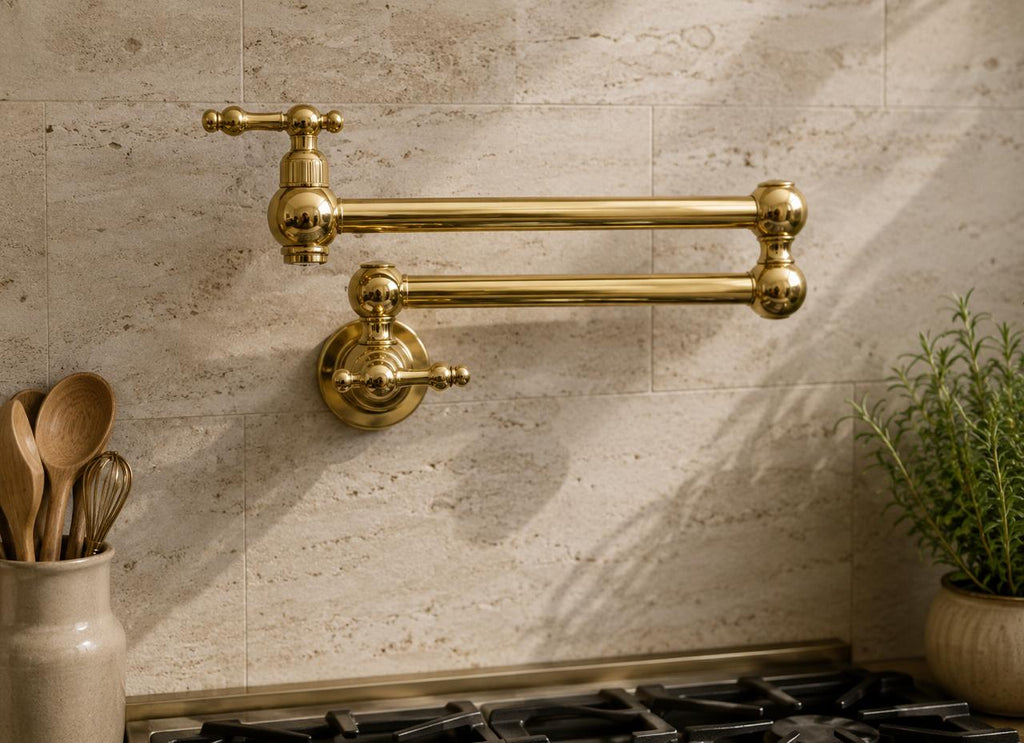 Unlacquered Brass Pot Filler Kitchen Faucet – Wall Mounted Stove Faucet
