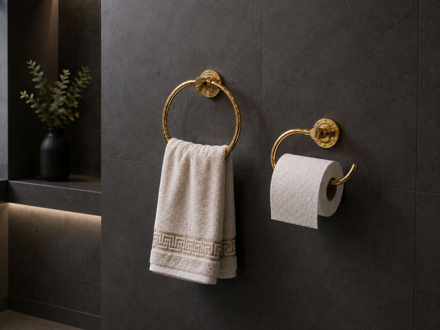 Unlacquered Brass Towel Ring & Toilet Paper Holder Set – Handmade Moroccan Bathroom Accessories