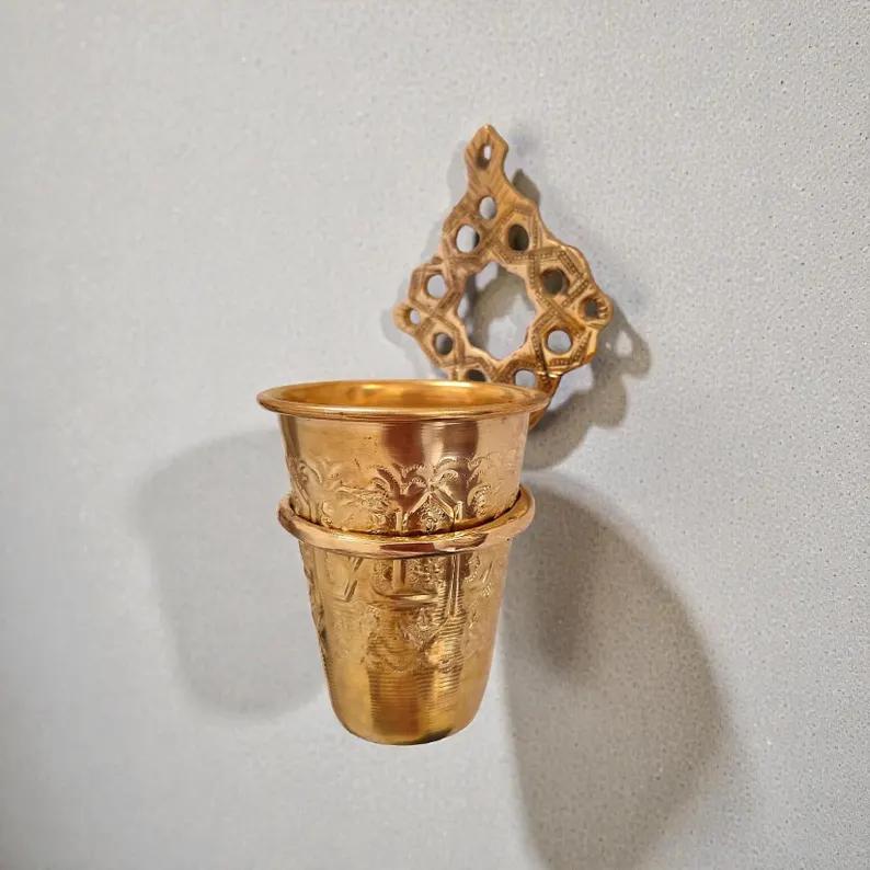 Handmade Unlacquered Brass Wall Mounted Toothbrush Holder
