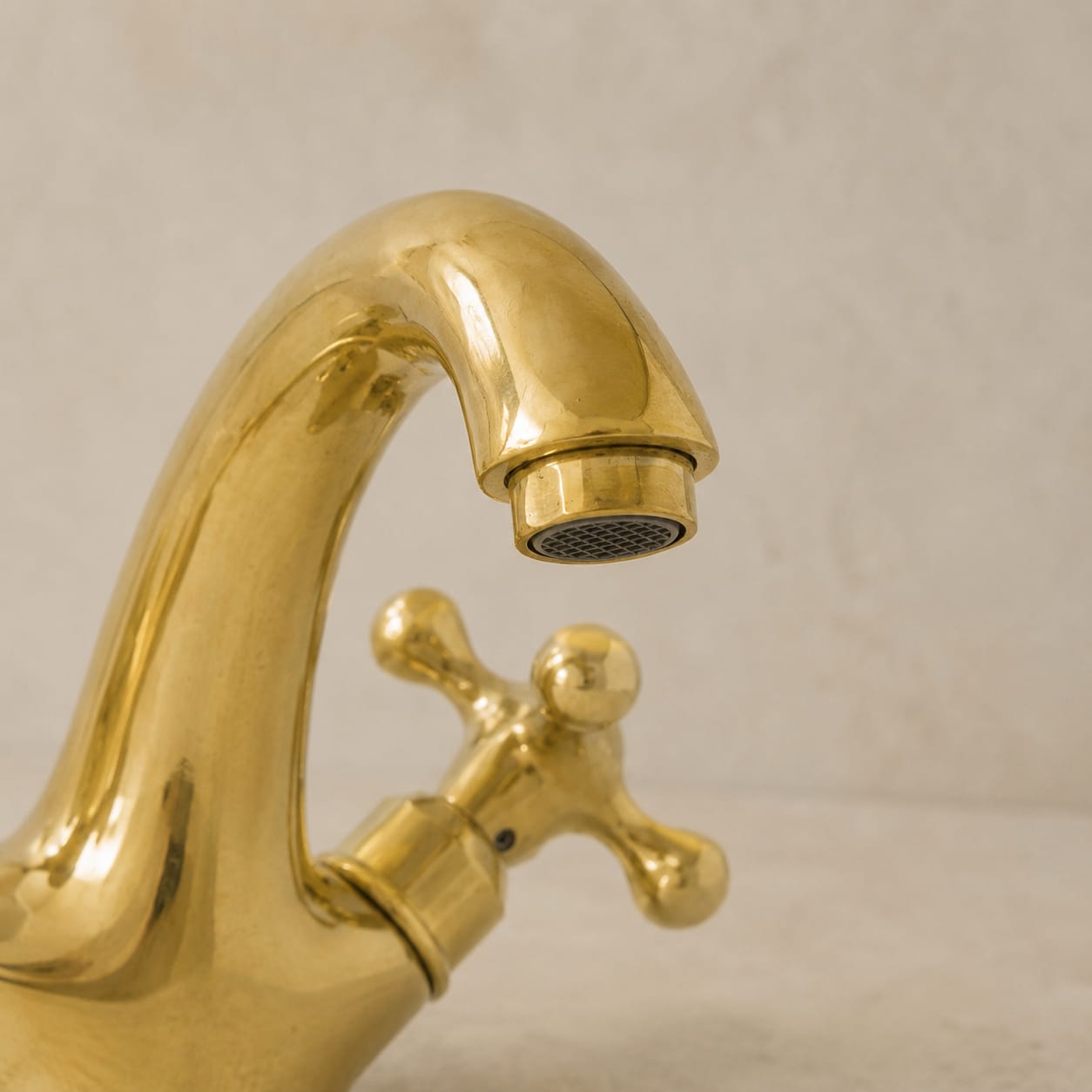 Single-Hole Unlacquered Brass Bathroom Sink Vanity Faucet with Double Cross Handles