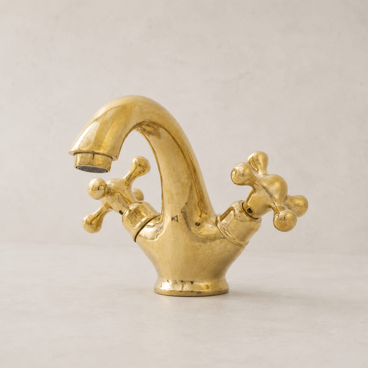 Single-Hole Unlacquered Brass Bathroom Sink Vanity Faucet with Double Cross Handles