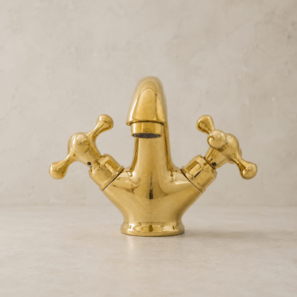 Single-Hole Unlacquered Brass Bathroom Sink Vanity Faucet with Double Cross Handles