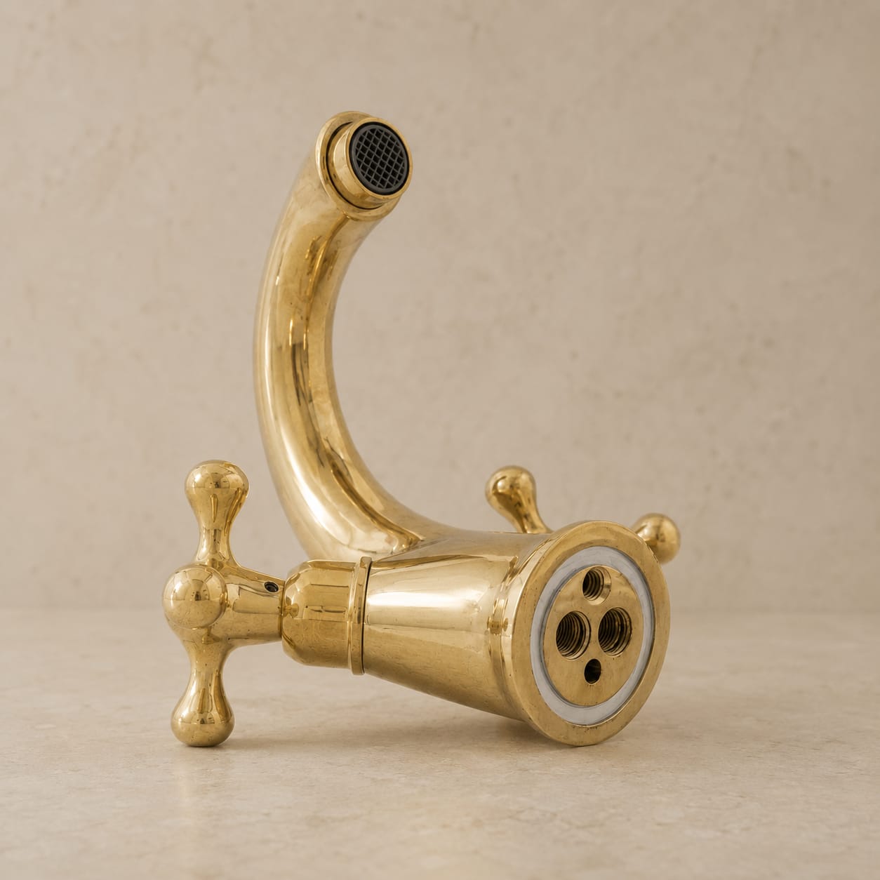 Single-Hole Unlacquered Brass Bathroom Sink Vanity Faucet with Double Cross Handles