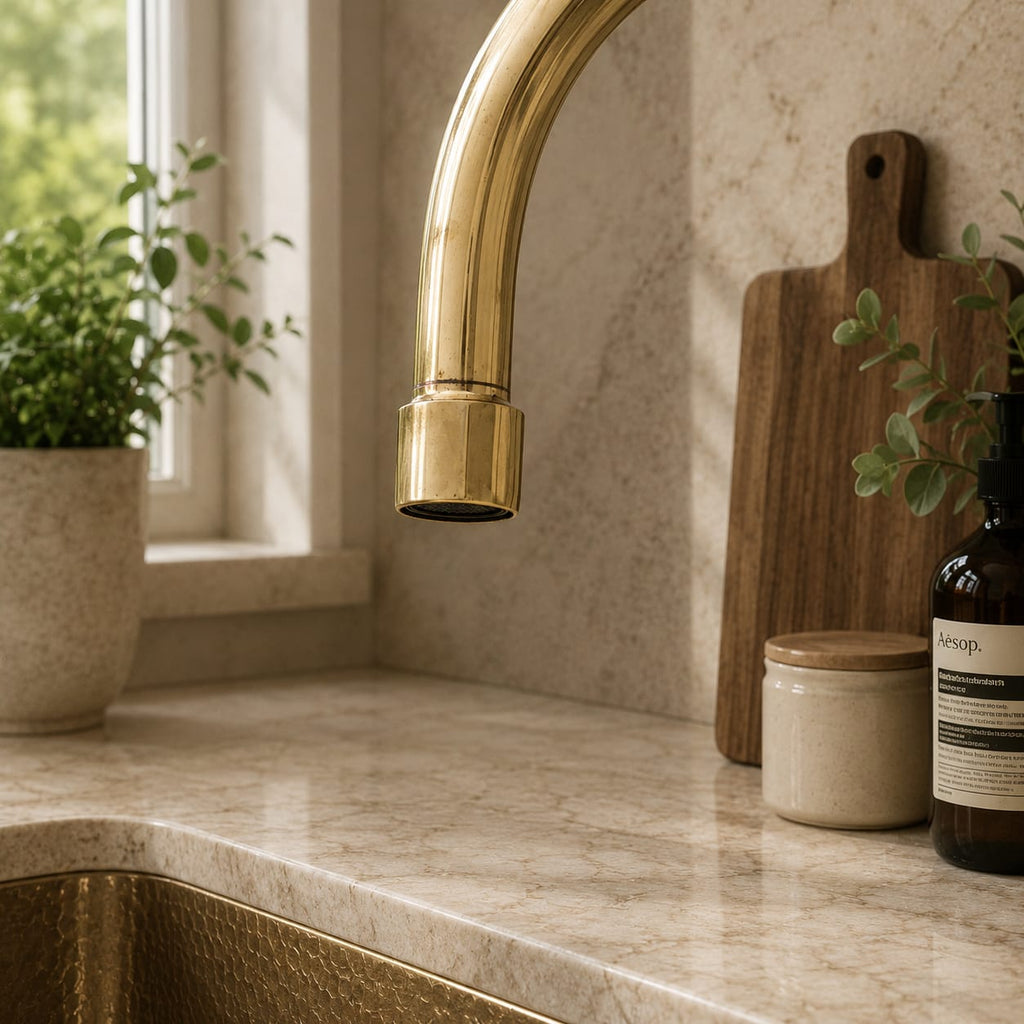 Unlacquered Brass Bar Kitchen Faucet | Cold Water Single Hole Cross Handle