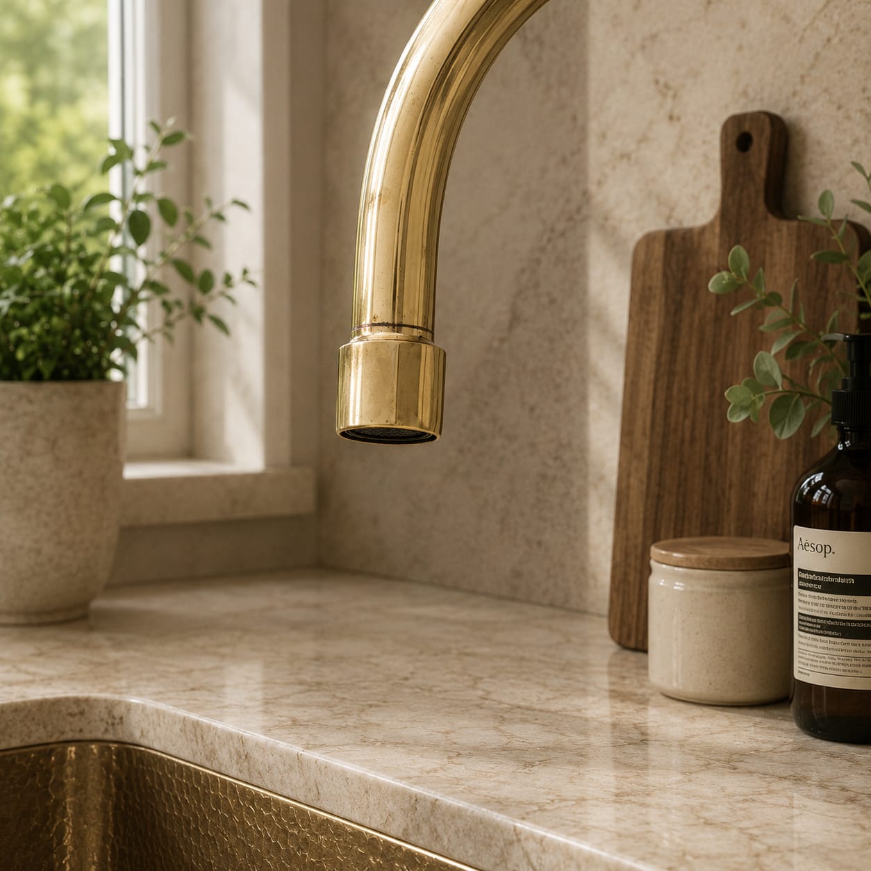 Unlacquered Brass Bar Kitchen Faucet | Cold Water Single Hole Cross Handle