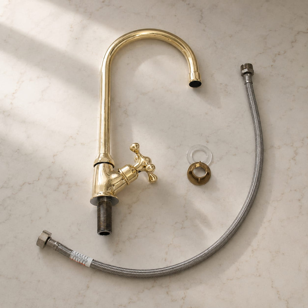 Unlacquered Brass Bar Kitchen Faucet | Cold Water Single Hole Cross Handle