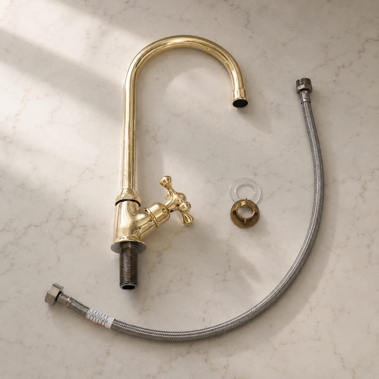 Unlacquered Brass Bar Kitchen Faucet | Cold Water Single Hole Cross Handle