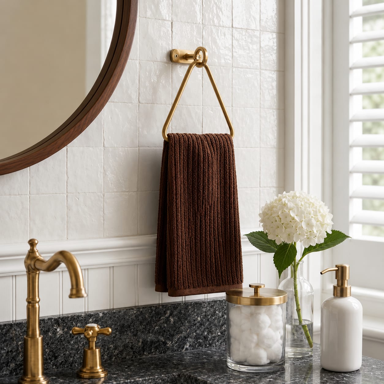 Solid Unlacquered Brass Towel Ring | Wall Mount Bathroom Decor