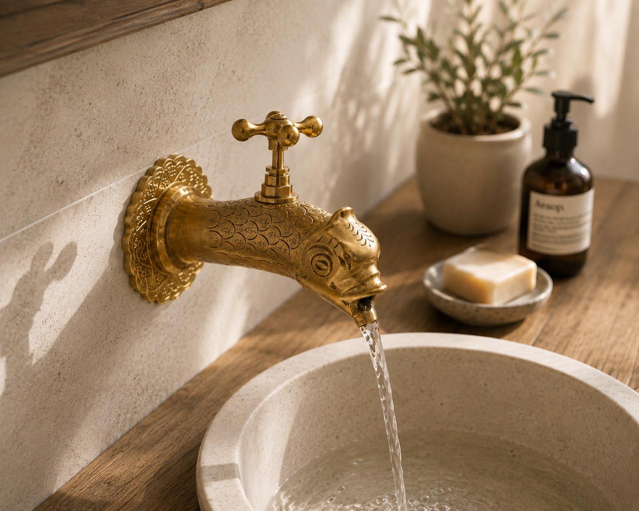 Handmade Brass Fish Faucet – Decorative Wall Mounted Water Tap