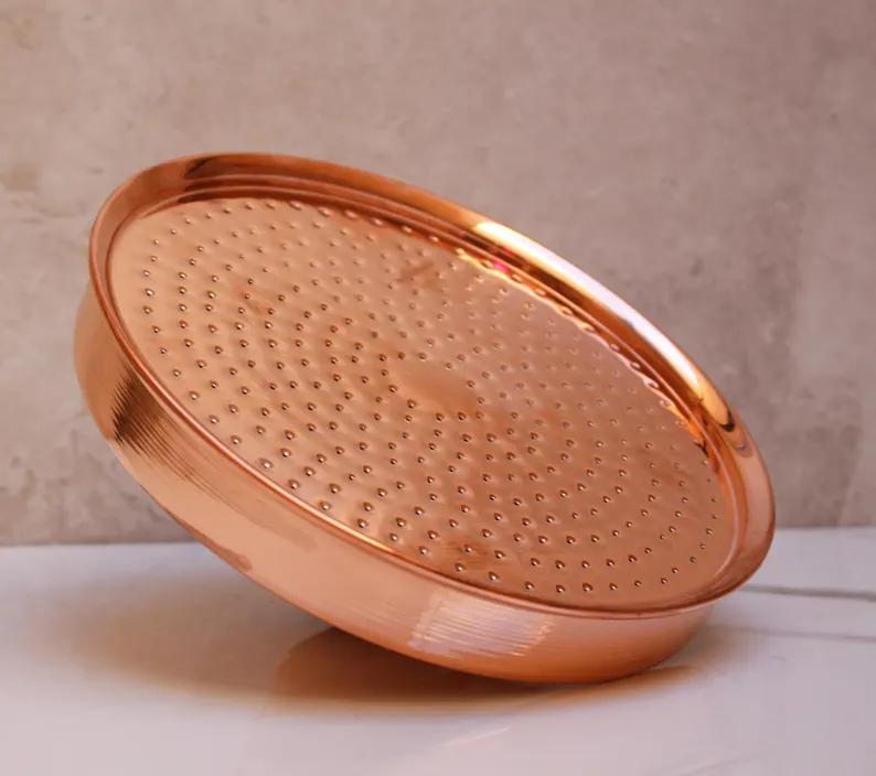 Unlacquered Copper Rain Shower Head with Brass Arm – Handmade Moroccan Shower System