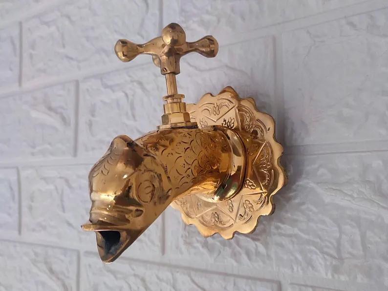 Handmade Brass Fish Faucet – Decorative Wall Mounted Water Tap