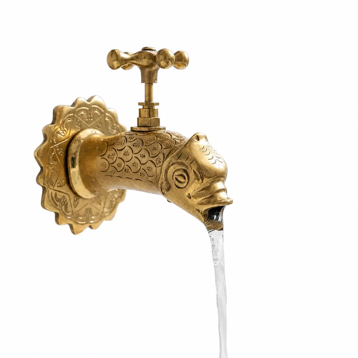 Handmade Brass Fish Faucet – Decorative Wall Mounted Water Tap