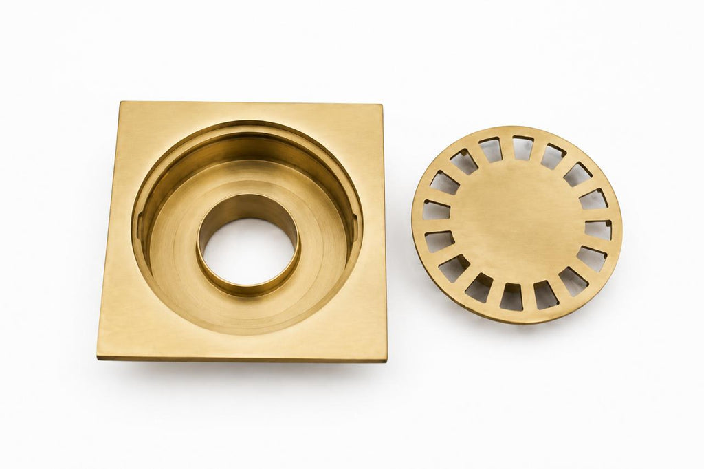 Handmade Unlacquered Brass Square Shower Drain – Luxury Floor Drain Cover
