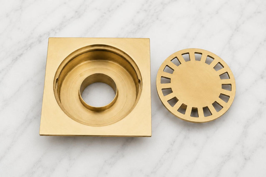 Handmade Unlacquered Brass Square Shower Drain – Luxury Floor Drain Cover