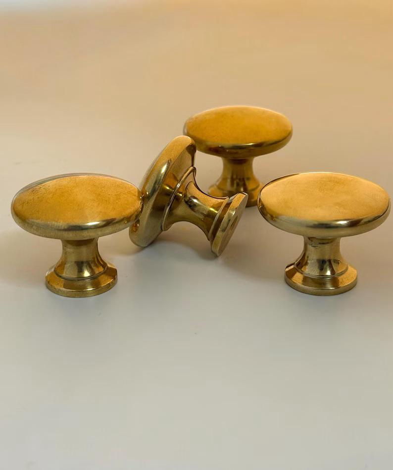 Handmade Unlacquered Brass Cabinet Knob – Round Mushroom Drawer Pull