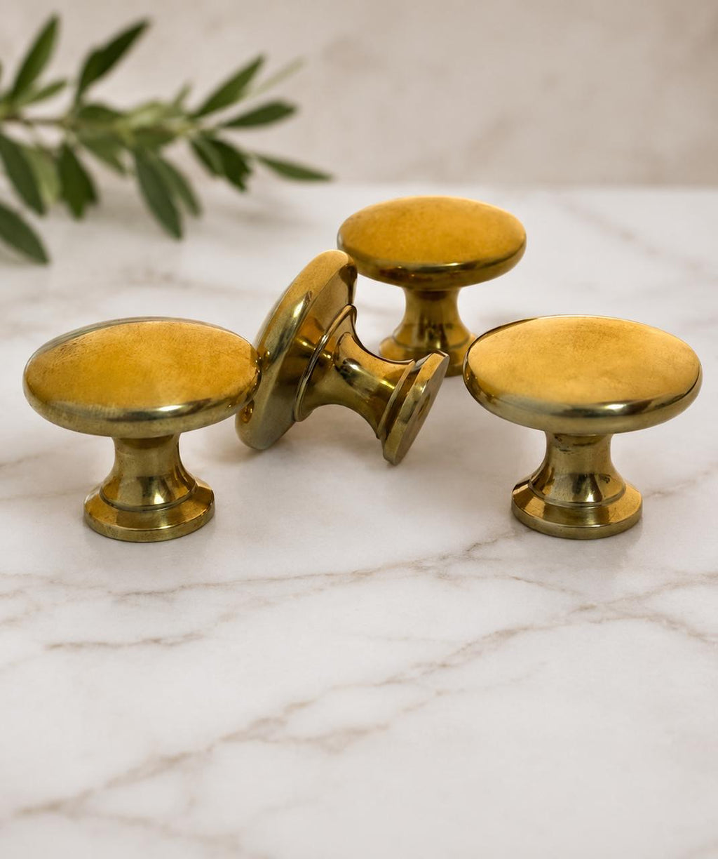 Handmade Unlacquered Brass Cabinet Knob – Round Mushroom Drawer Pull