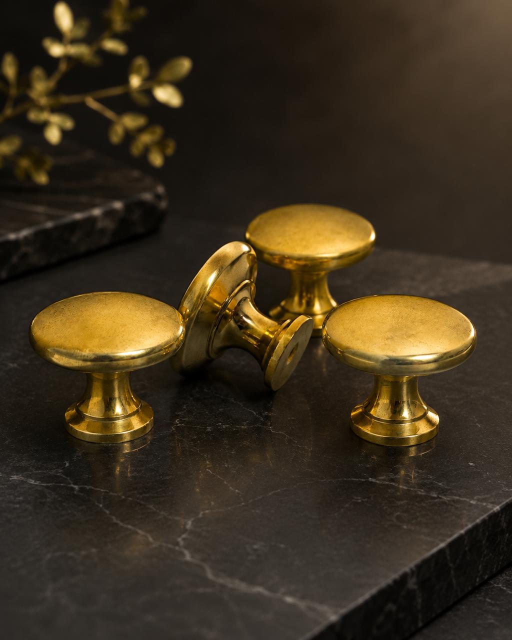 Handmade Unlacquered Brass Cabinet Knob – Round Mushroom Drawer Pull
