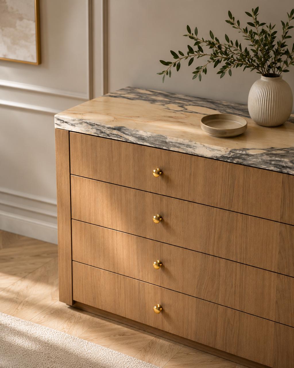Handmade Unlacquered Brass Cabinet Knob – Round Mushroom Drawer Pull
