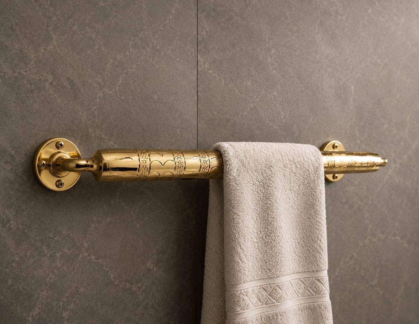 Handmade Moroccan Engraved Brass Towel Bar – Luxury Wall Mounted Bathroom Towel Rack