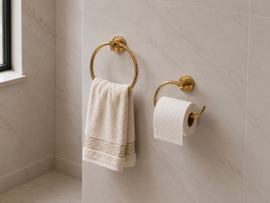 Unlacquered Brass Towel Ring & Toilet Paper Holder Set – Handmade Moroccan Bathroom Accessories