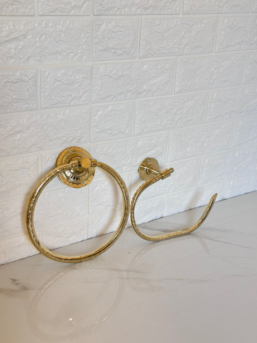 Unlacquered Brass Towel Ring & Toilet Paper Holder Set – Handmade Moroccan Bathroom Accessories