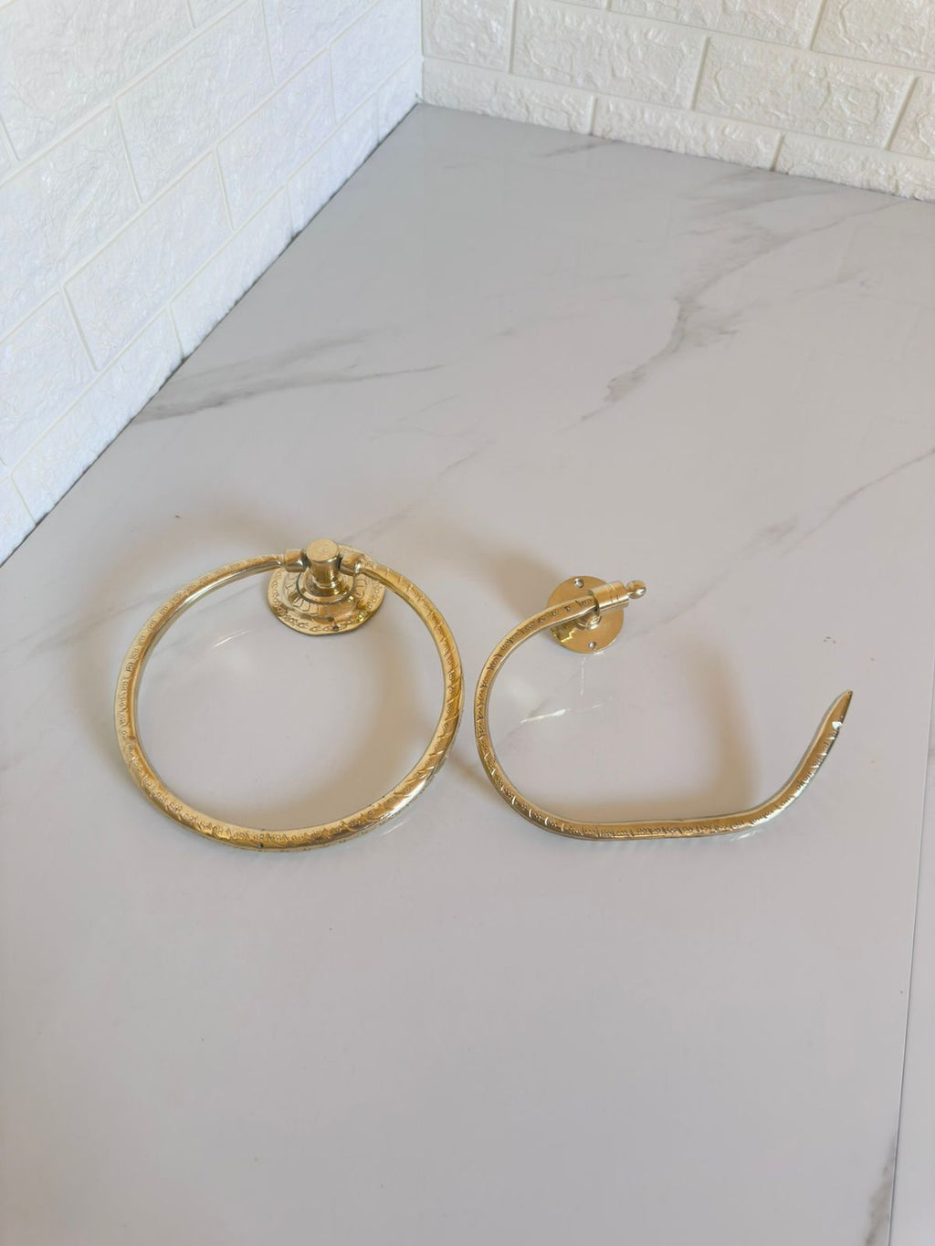 Unlacquered Brass Towel Ring & Toilet Paper Holder Set – Handmade Moroccan Bathroom Accessories
