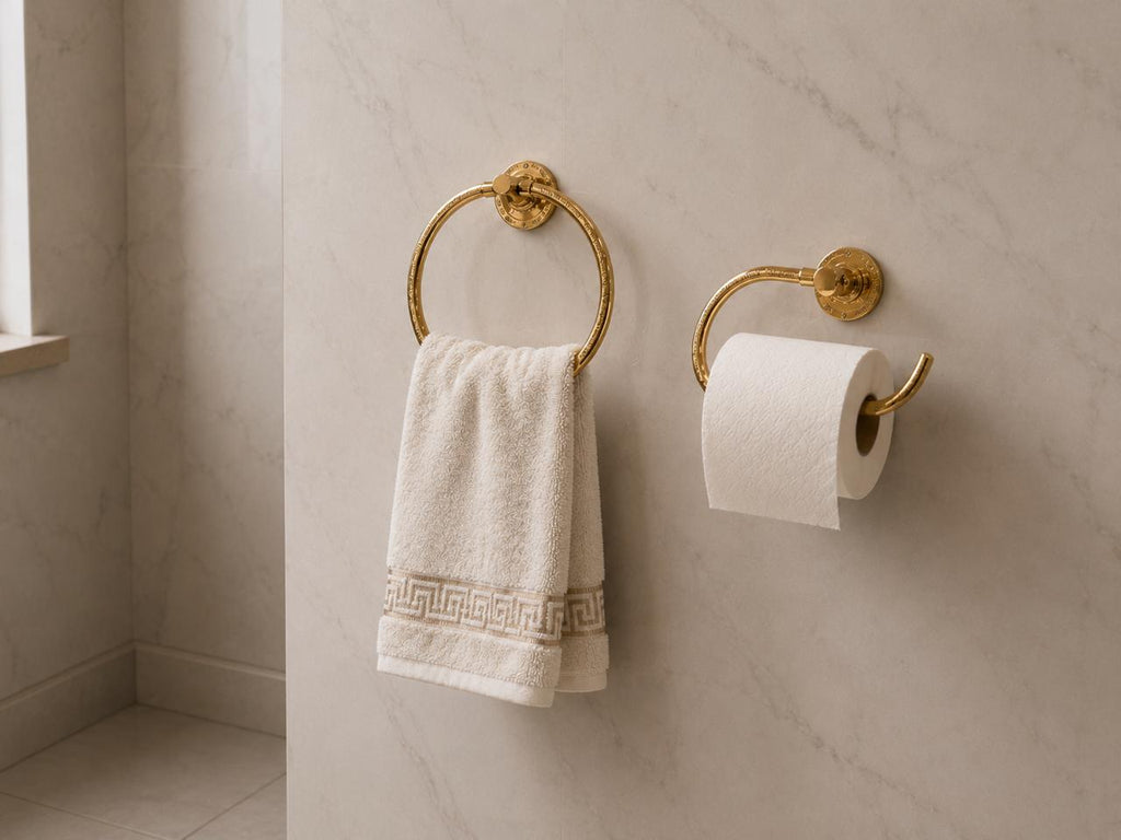 Unlacquered Brass Towel Ring & Toilet Paper Holder Set – Handmade Moroccan Bathroom Accessories