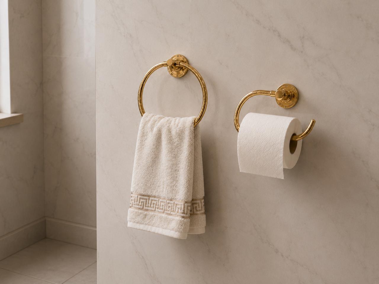 Unlacquered Brass Towel Ring & Toilet Paper Holder Set – Handmade Moroccan Bathroom Accessories