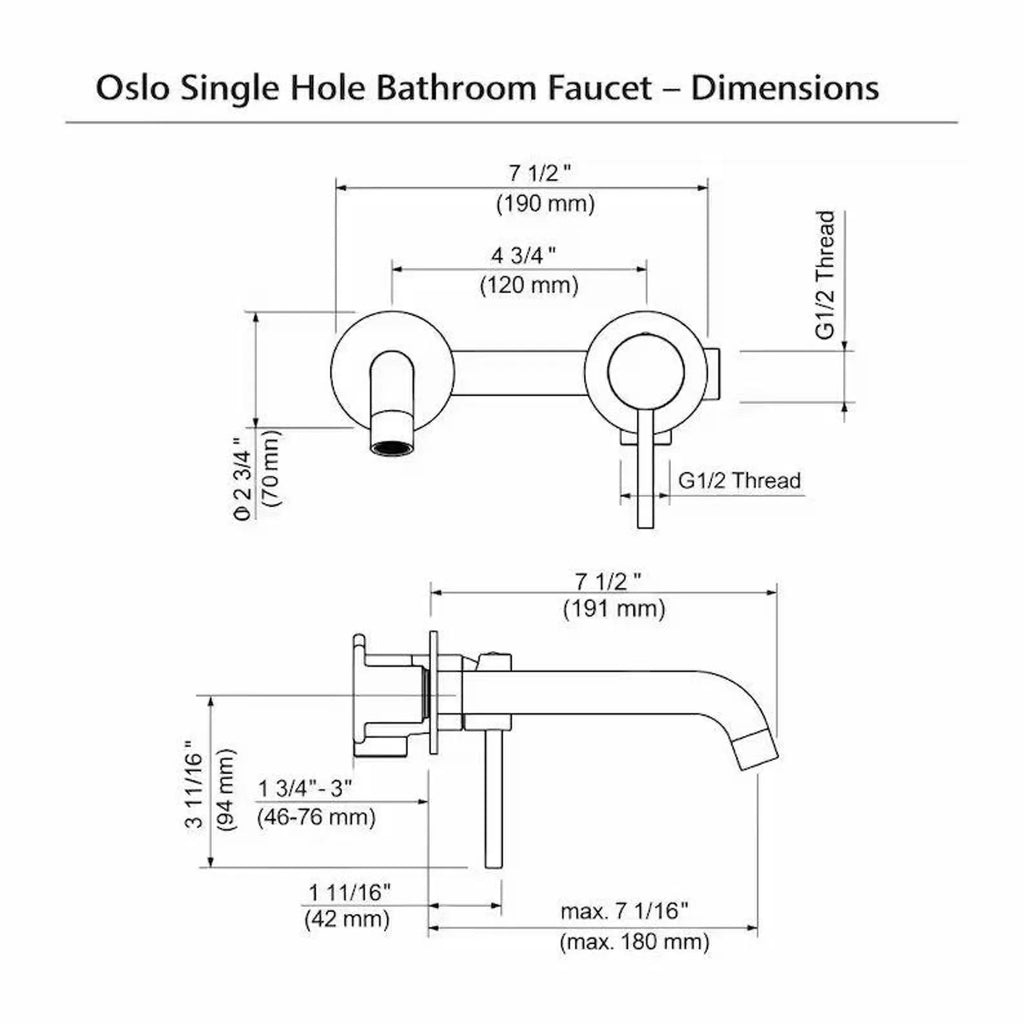 Oslo Single-Handle 2-Hole Wall Mounted Bathroom Faucet – Unlacquered Brass