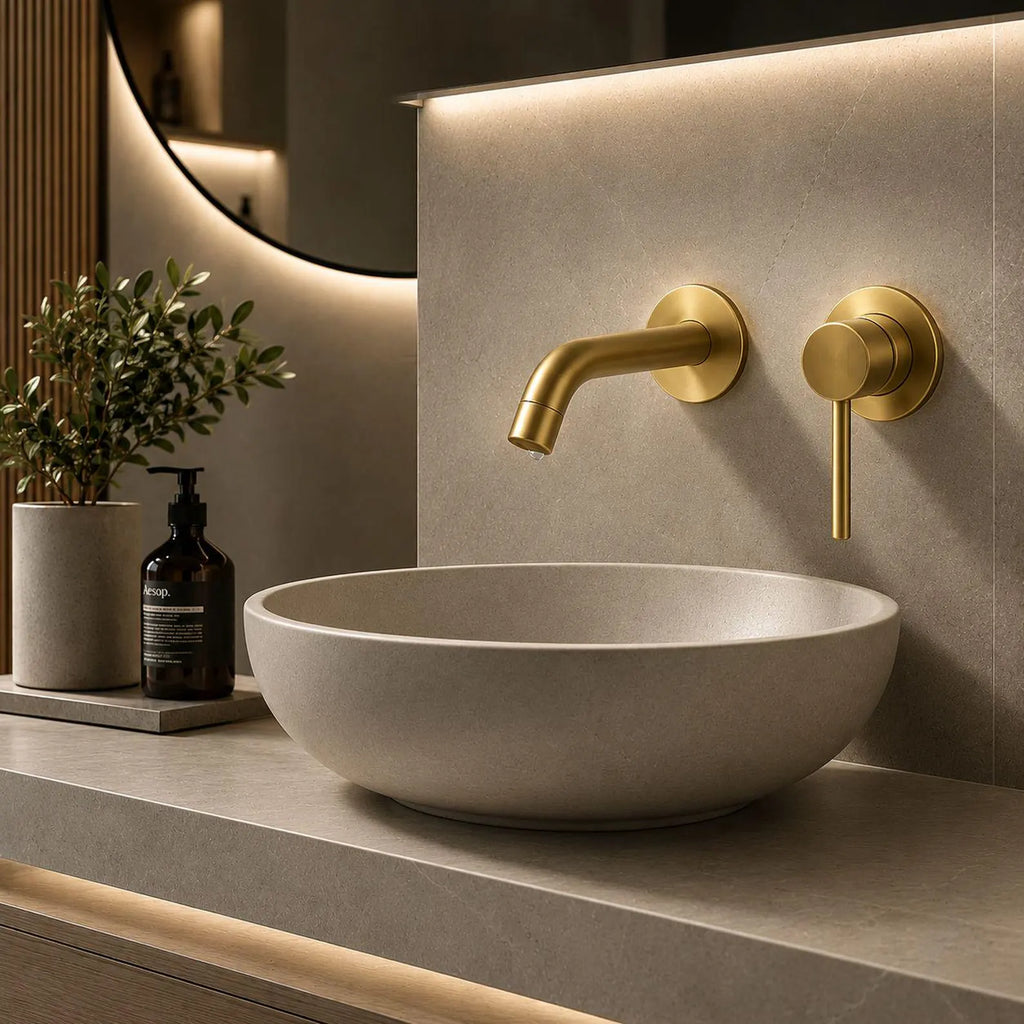 Oslo Single-Handle 2-Hole Wall Mounted Bathroom Faucet – Unlacquered Brass