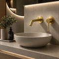 Oslo Single-Handle 2-Hole Wall Mounted Bathroom Faucet – Unlacquered Brass