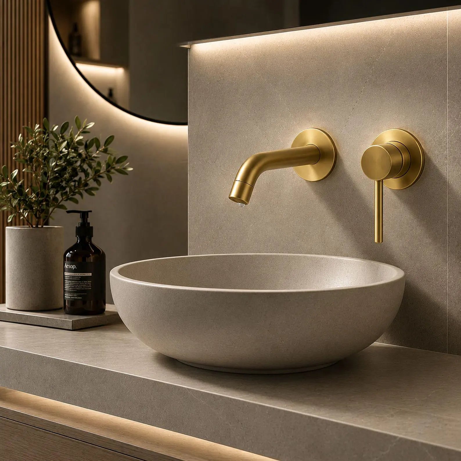 Oslo Single-Handle 2-Hole Wall Mounted Bathroom Faucet – Unlacquered Brass