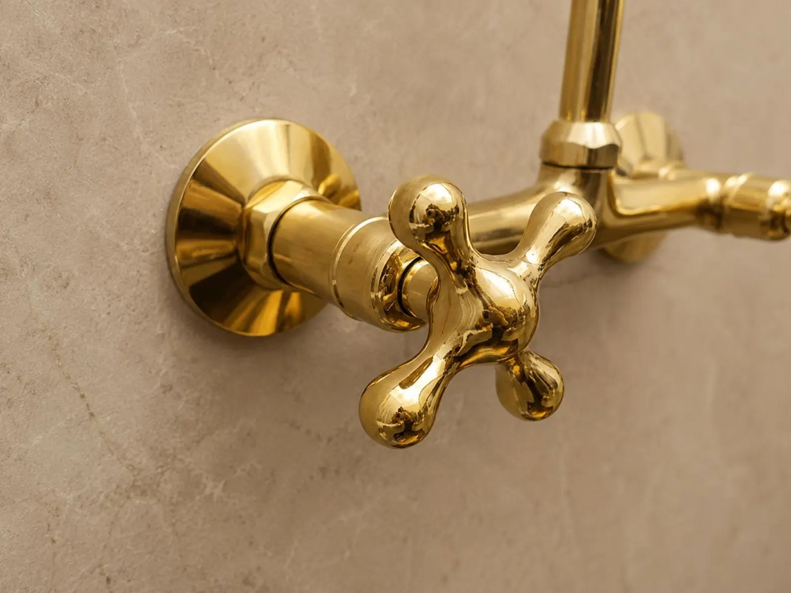 Solid Brass Wall Mount Kitchen Faucet | Short Square Spout, Unlacquered Brass