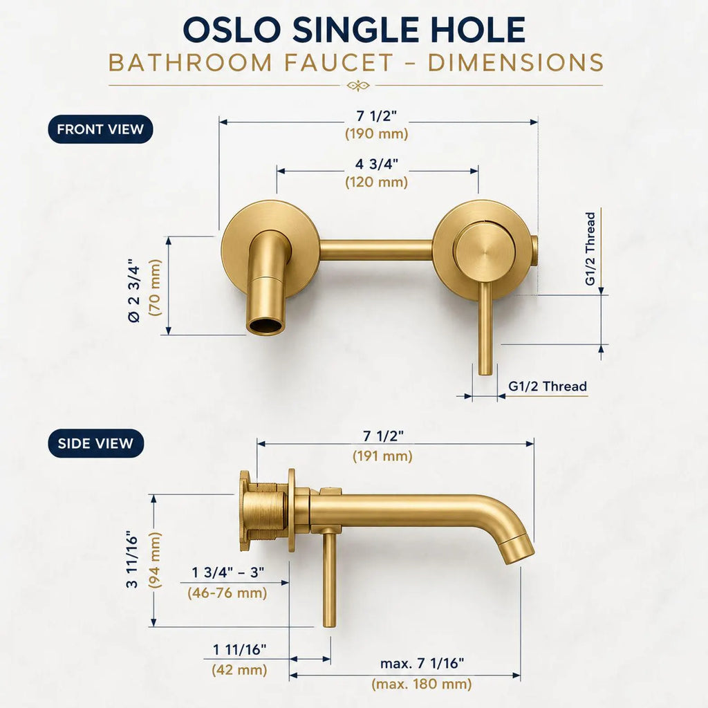 Oslo Single-Handle 2-Hole Wall Mounted Bathroom Faucet – Unlacquered Brass
