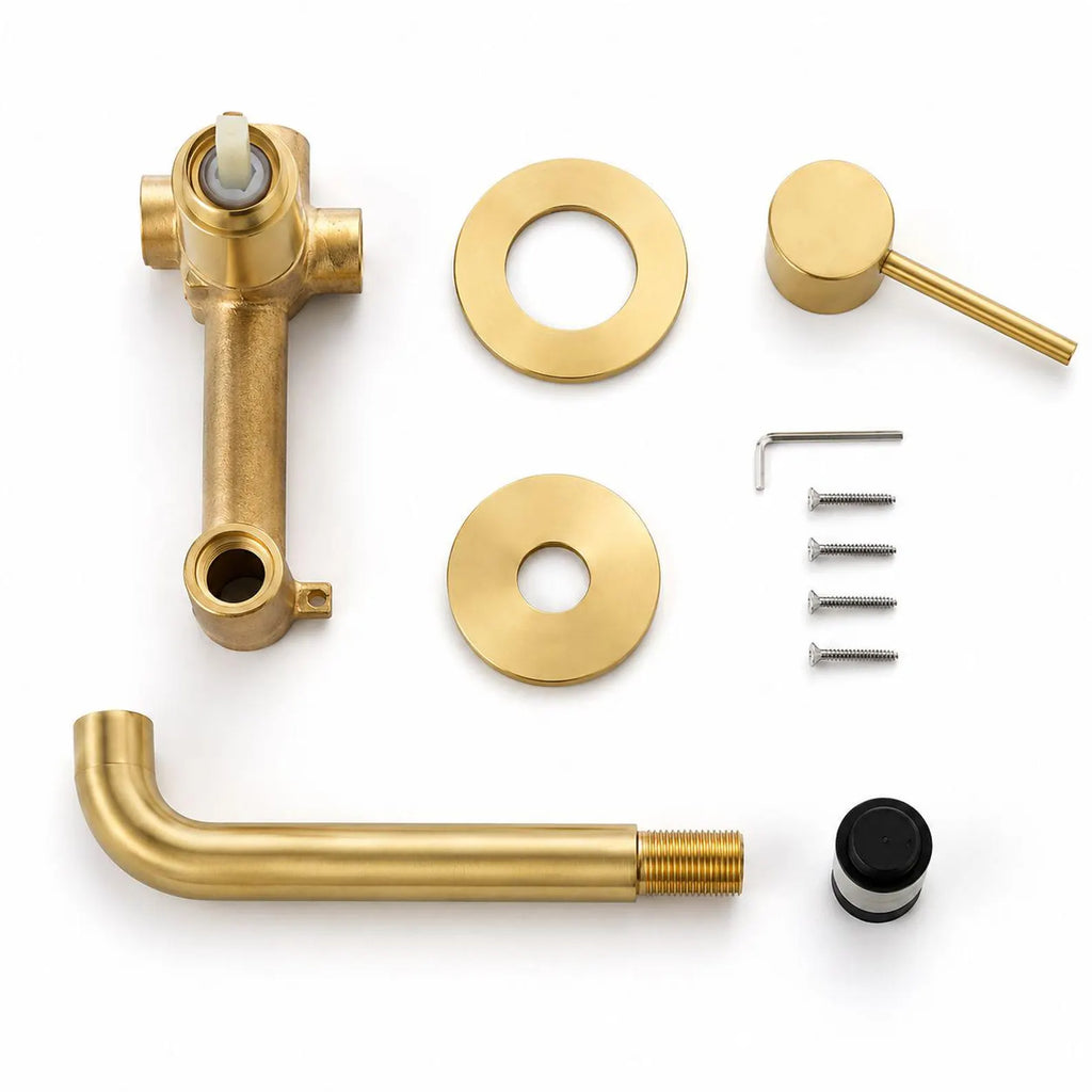 Oslo Single-Handle 2-Hole Wall Mounted Bathroom Faucet – Unlacquered Brass
