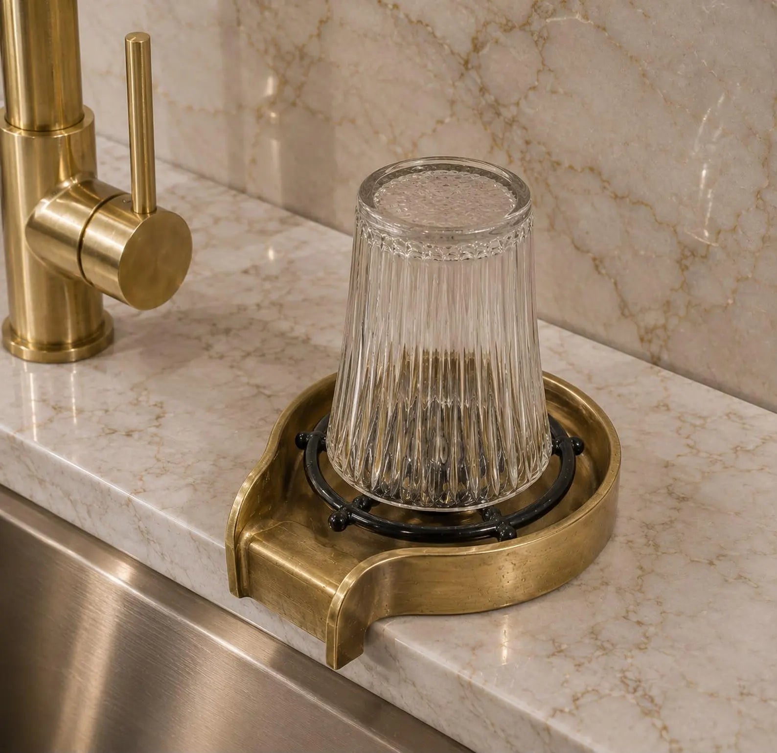 Unlacquered Brass Glass Rinser | Cup Washer for Kitchen Sink