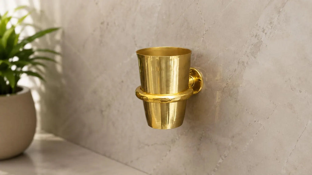 Unlacquered Brass Toothbrush Cup Holder | Wall Mount Bathroom Organizer