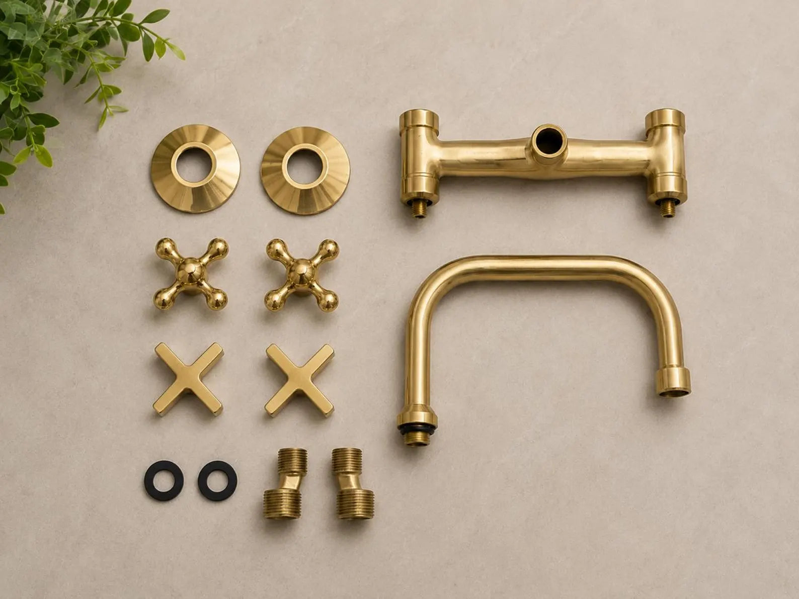 Solid Brass Wall Mount Kitchen Faucet | Short Square Spout, Unlacquered Brass