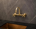 Solid Brass Wall Mount Kitchen Faucet | Short Square Spout, Unlacquered Brass