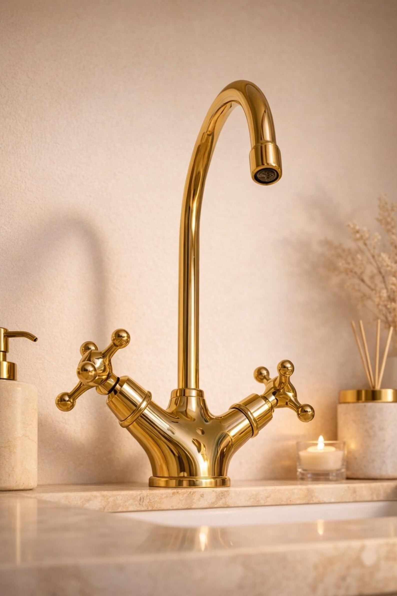Unlacquered Brass Single Hole Kitchen Faucet | Swivel Spout Sink Bar Tap