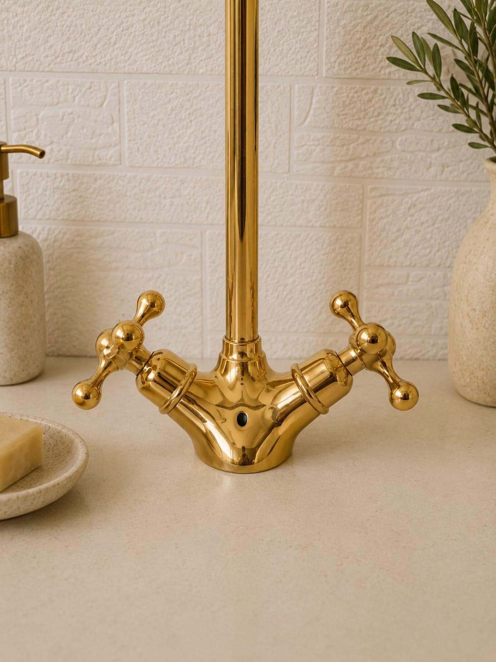 Unlacquered Brass Single Hole Kitchen Faucet | Swivel Spout Sink Bar Tap