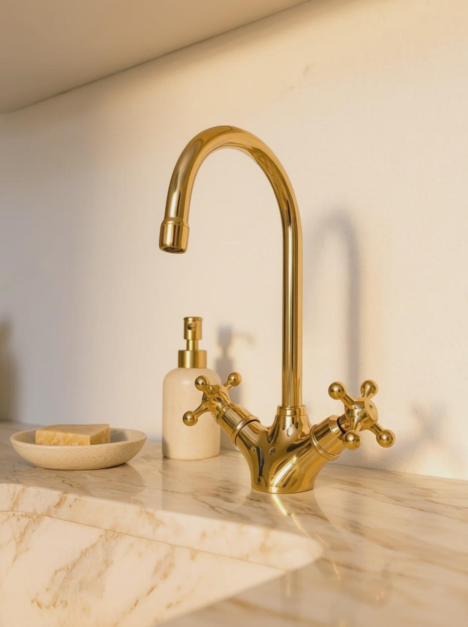 Unlacquered Brass Single Hole Kitchen Faucet | Swivel Spout Sink Bar Tap